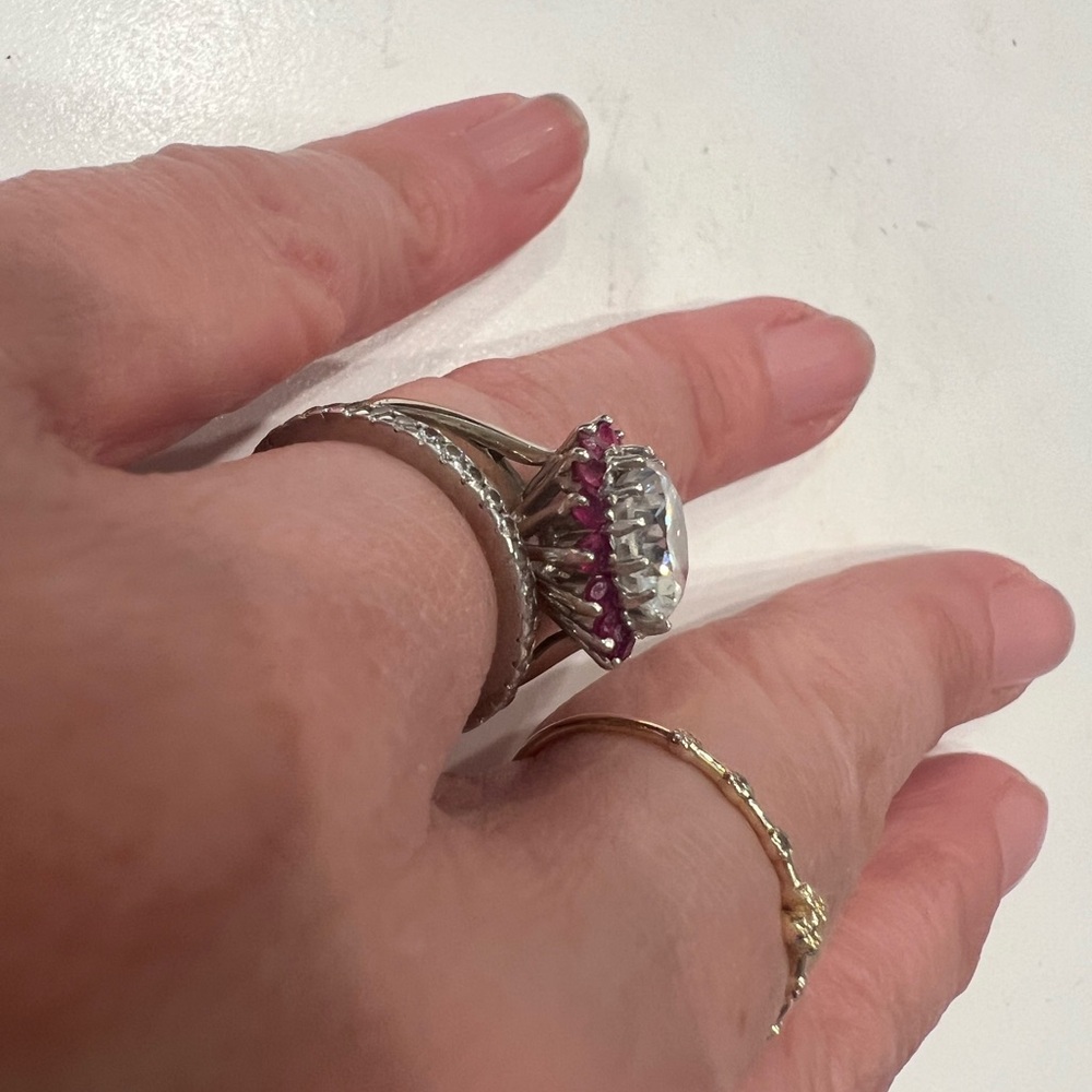 Gold Ruby & Lab Created Set In Estate Engagement … - image 2